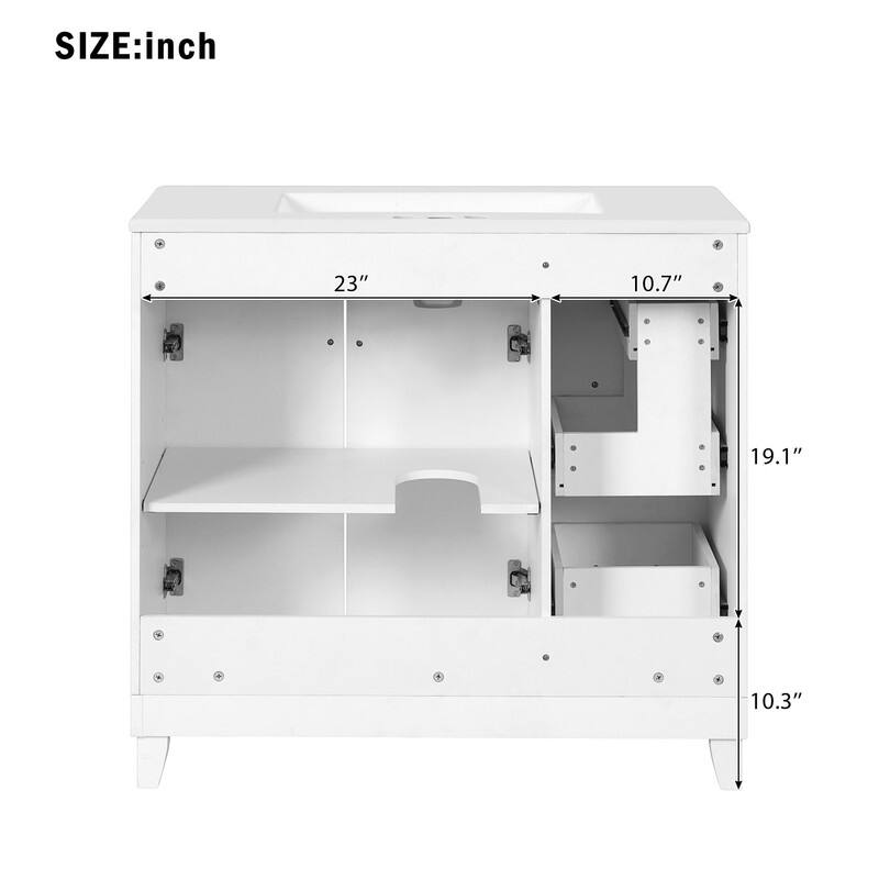 Transitional Style 36-inch Bathroom Vanity with Ceramic Sink, 2 Soft-Close Doors Freestanding Cabinet with 2 Drawers