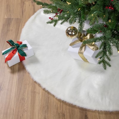 Polar Bear Faux Fur Christmas Tree Skirt - 48" - White