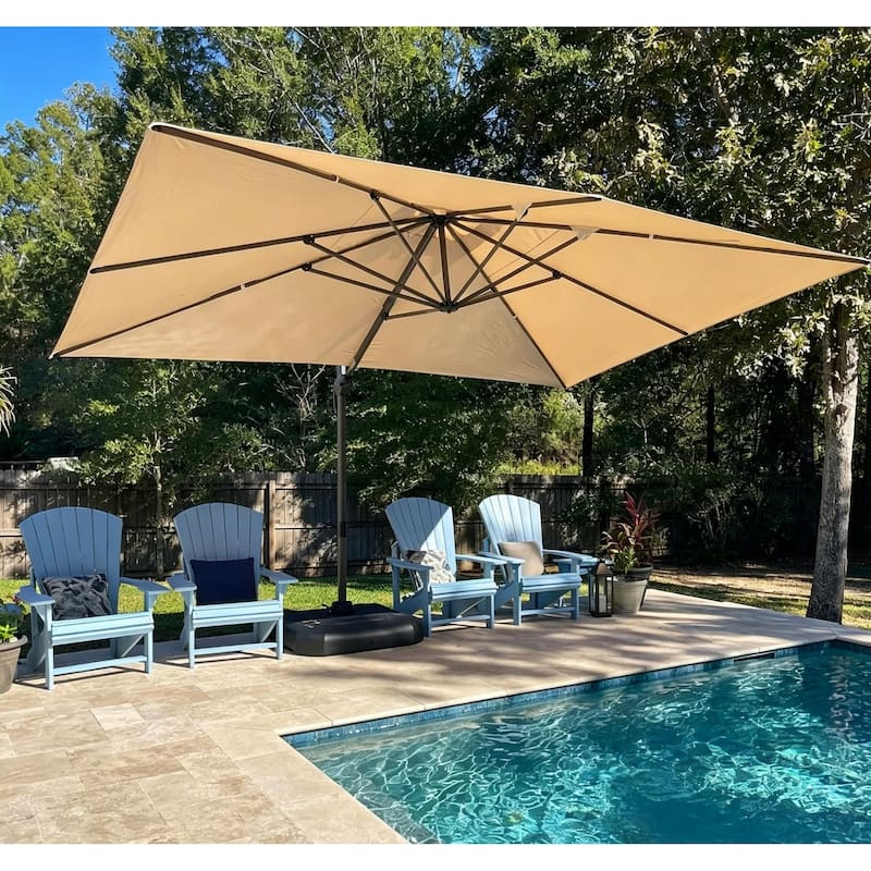 extra large offset patio umbrella PURPLE LEAF Extra Large Premium Patio Cantilever Offset Umbrella With Base OVERSIZE