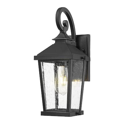 16 Inch Black Outdoor Light Fixture with Seeded Glass