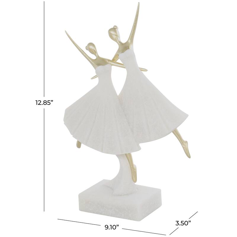 Cream Polystone Ballet Dancer Decorative Sculpture with Gold Accents