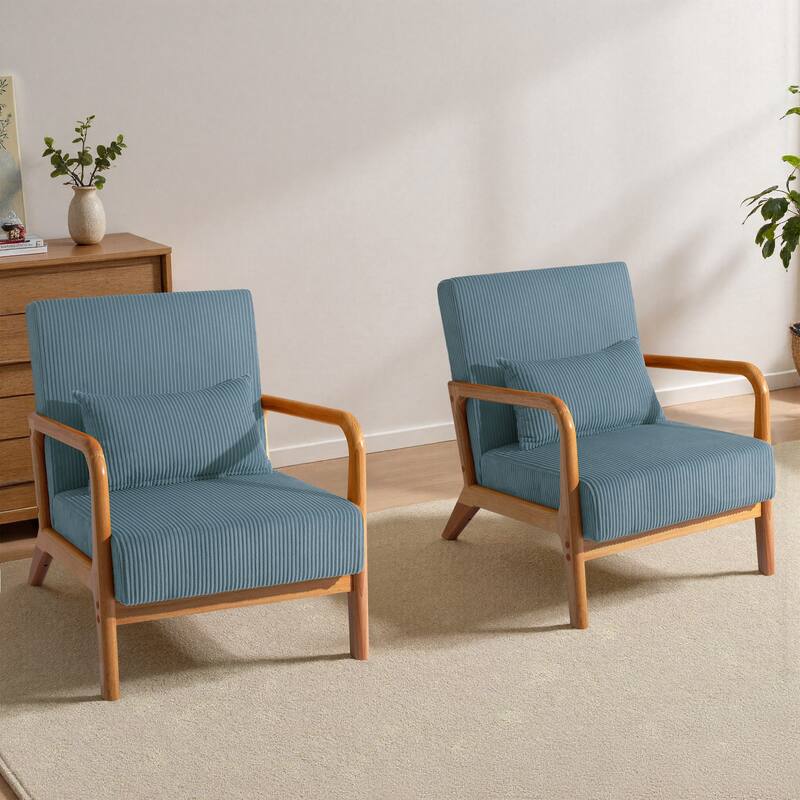 25" W Mid Century Upholstered Wood Accent Chair with Pillow set of 2