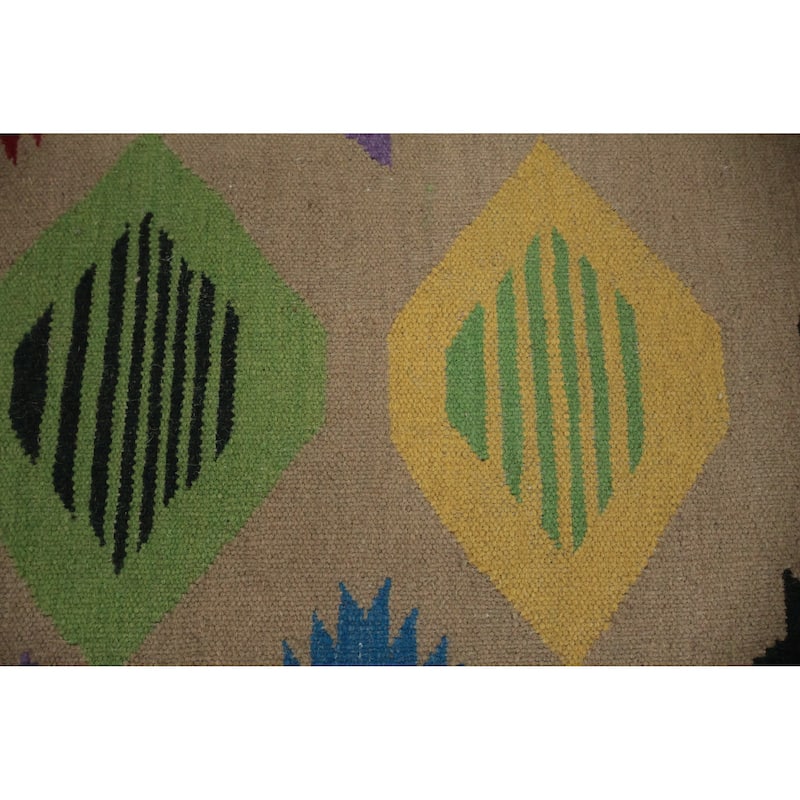 Hand Woven Oriental 100% Wool Carpet Southwestern Modern Brown Kilim Area Rug - 10' 6'' X 8' 6''