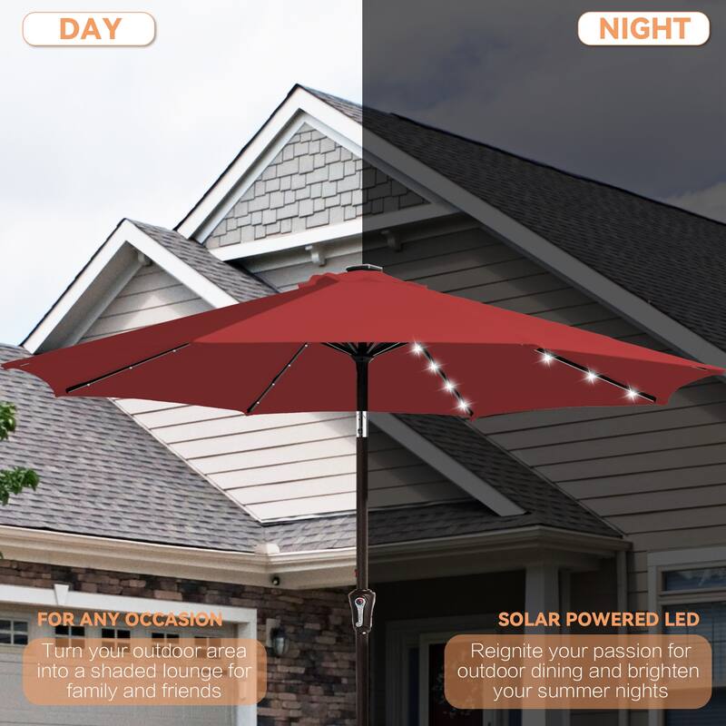 10ft Patio Market Umbrella with LED Lights,Crank & Tilt