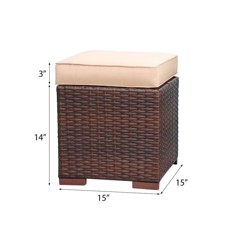 Outdoor Cushioned Wicker Ottomans (Set of 2)