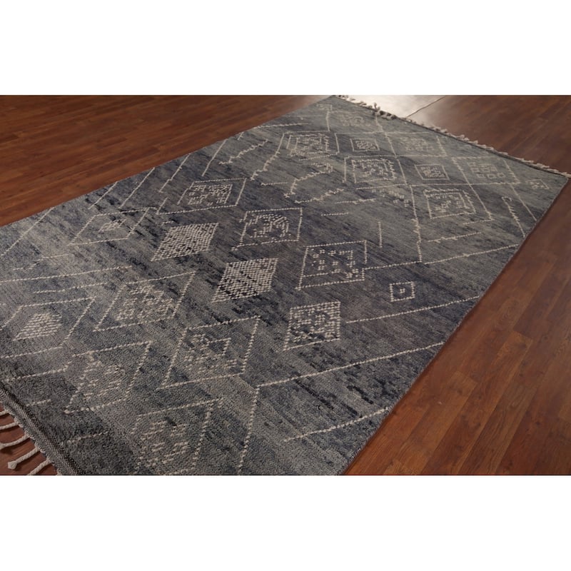 Blue & Gray Moroccan Area Rug Hand-Knotted Wool Carpet - 5'11"x 10'0"