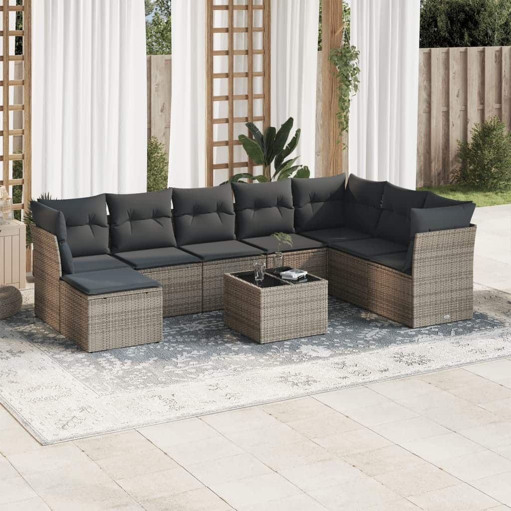 vidaXL Garden Sofa Set Grey Poly Rattan, Steel Large Modular - 21.7 x 21.7 x 14.6