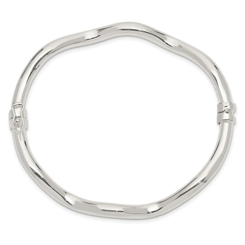 Curata 925 Sterling Silver 7" 3.75mm Polished Wavy Hinged Bangle Bracelet