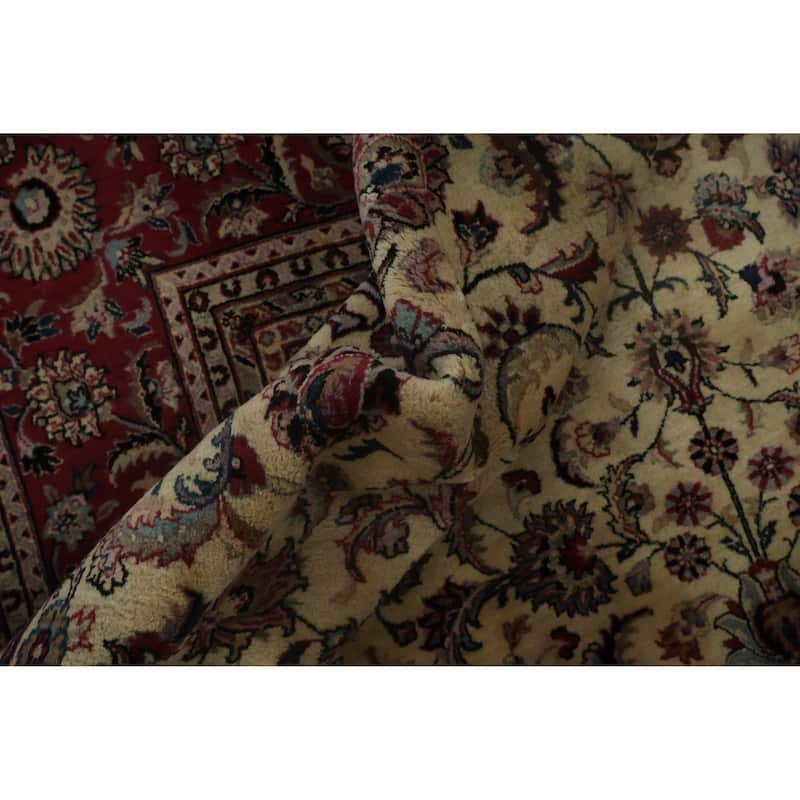 Hand Knotted Oriental 100% Wool Carpet Traditional All-Over Beige & Ivories Kashan Area Rug - 12' 7'' X 9' 1''