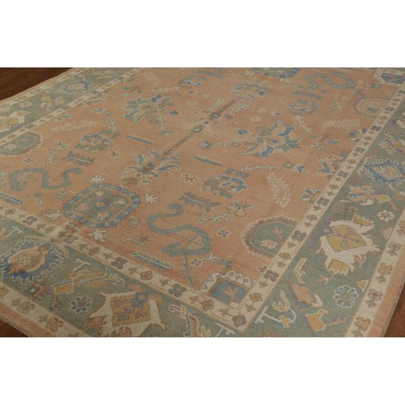 Hand Knotted Oriental 100% Wool Carpet Transitional All-Over Coral Oushak Area Rug - 10' 1'' X 8' 2''