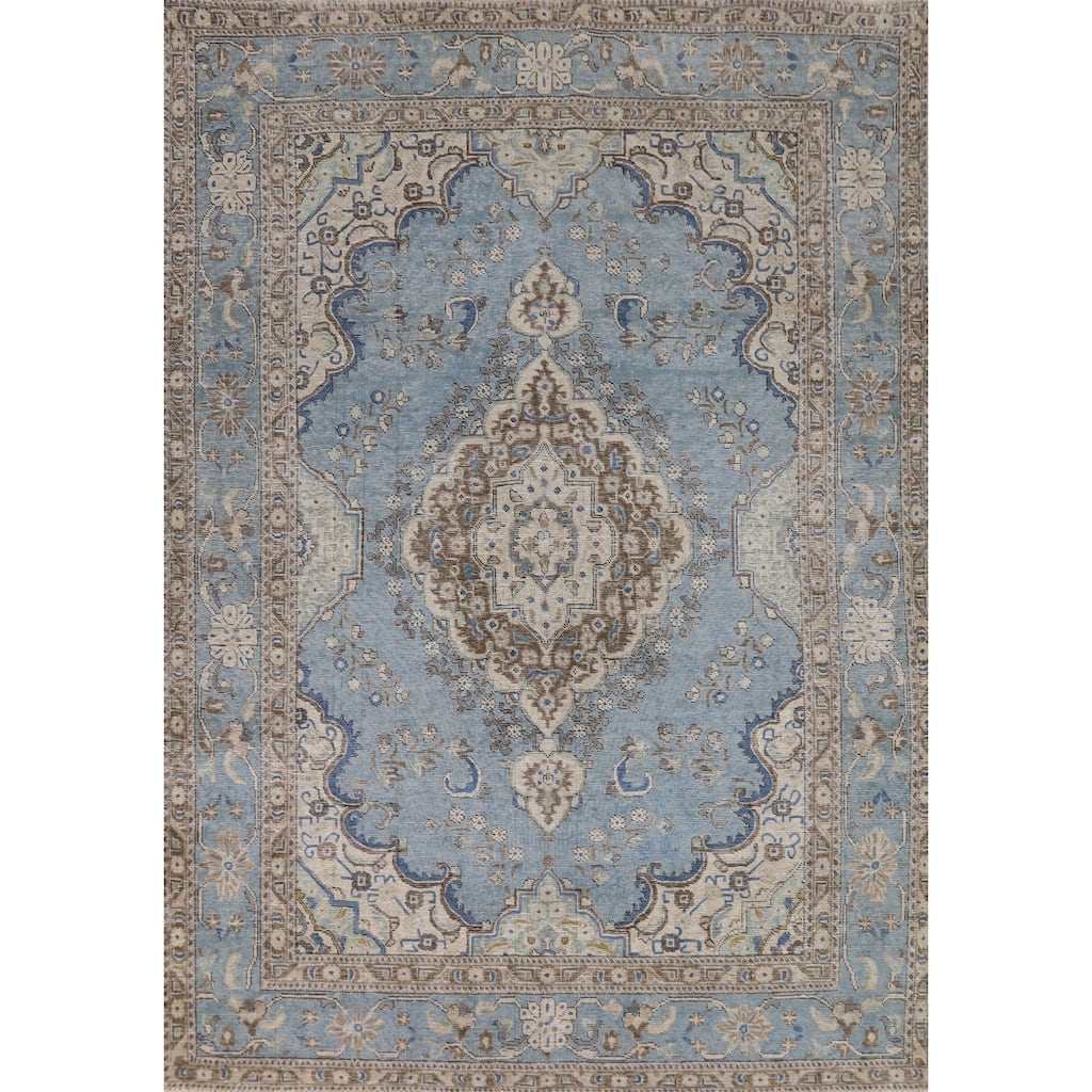 Traditional Medallion Tabriz Persian Area Rug Hand-Knotted Wool Carpet - 6'5"x 9'5"