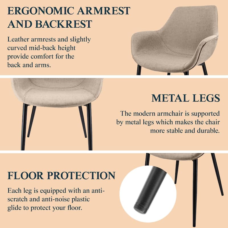 Markley Leather Dining Chair with Iron Legs Set of 4 Modern Accent Armchair