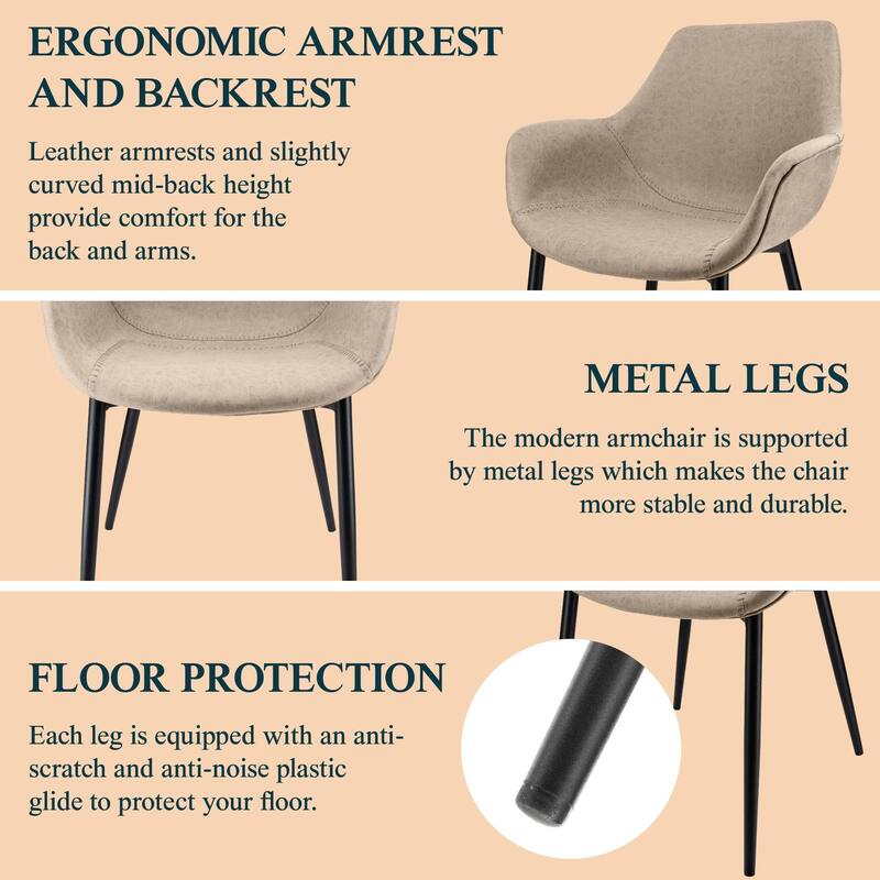 Markley Leather Dining Chair with Iron Legs Set of 2 Modern Accent Armchair