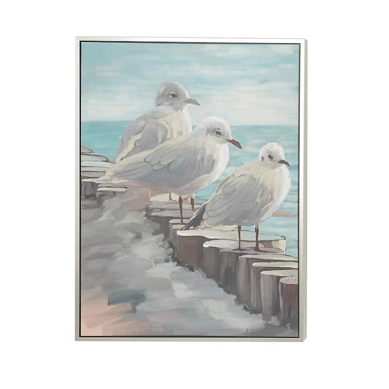 Canvas Bird Framed Wall Art with Gold Frame - White - Roche River Decor
