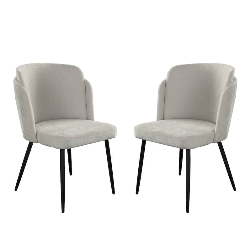Griz Dining Side Chair Set of 2, Curved Back, Cream White Polyester, Black
