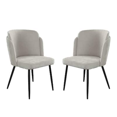 Griz Dining Side Chair Set of 2, Curved Back, Cream White Polyester, Black