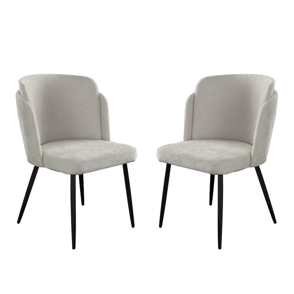 Griz Dining Side Chair Set of 2, Curved Back, Cream White Polyester, Black