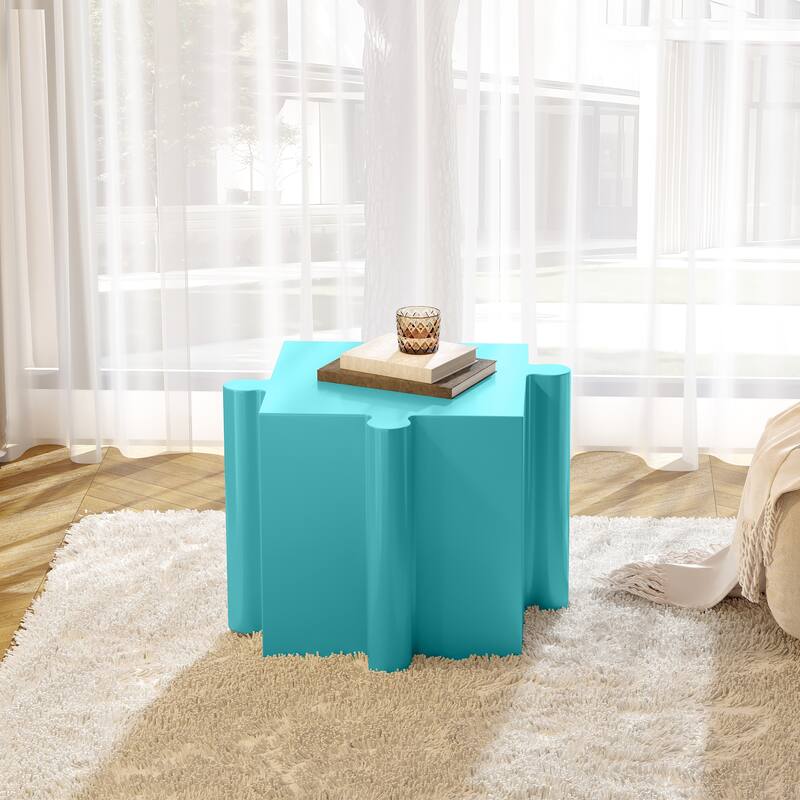 Christopher Knight Home - Sandy Puzzle Art Modern Outdoor Side Table with Modular Convex Edge Design - Light Blue
