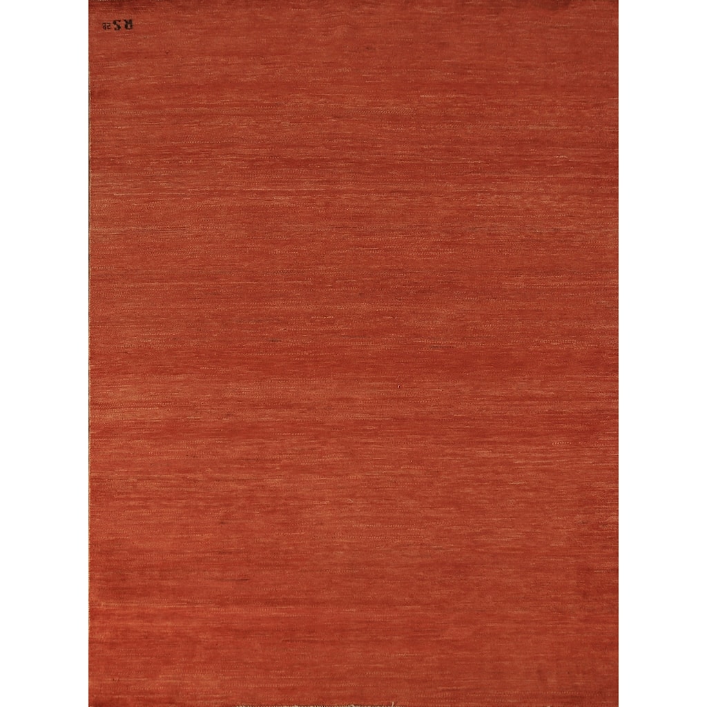 Striped Orange Gabbeh Modern Rug Handmade Wool Carpet - 4'9" x 6'6"