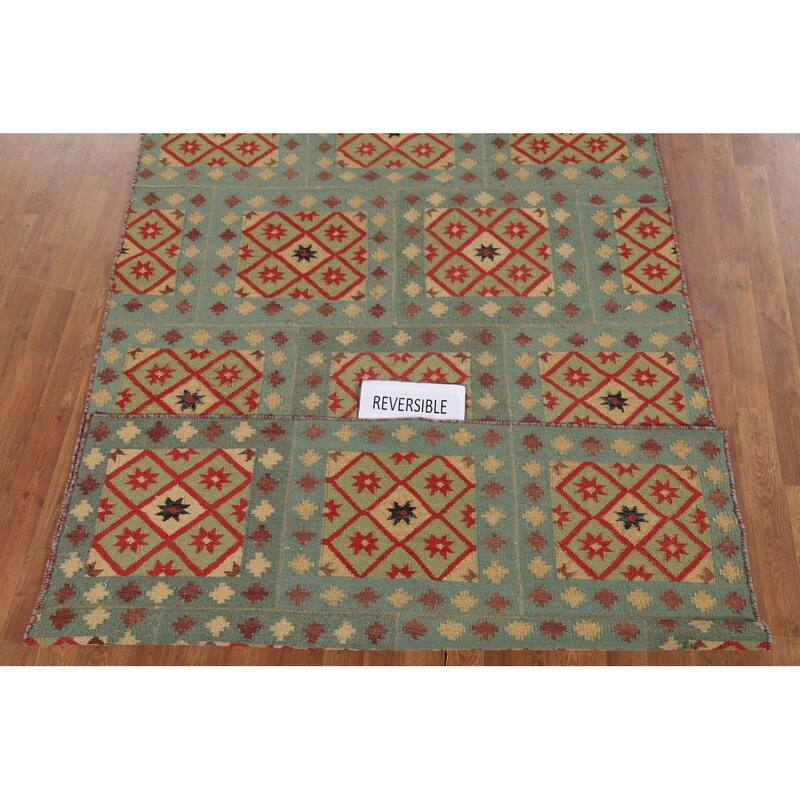 All-Over Geometric Kilim Indian Area Rug Handmade Wool Carpet - 4'11"x 7'8"