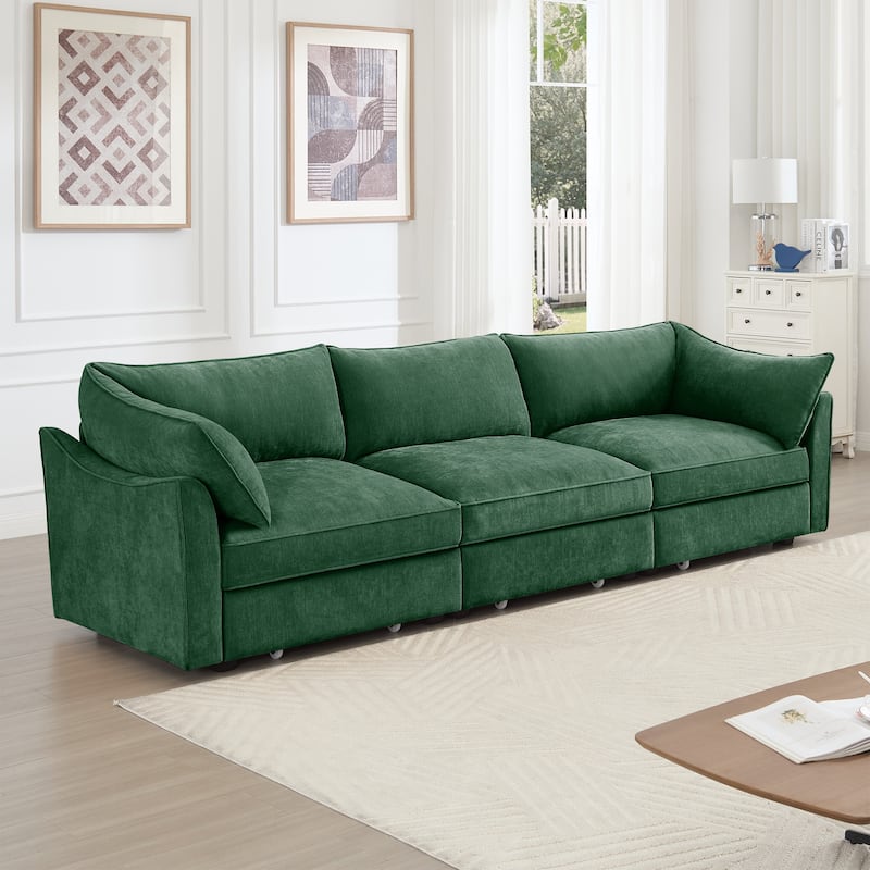 Rossetta 3-Seater Crescent Armrests Sofa with Pull-Out Storage Drawers and Wraparound Cushions in Classic Color Chenille