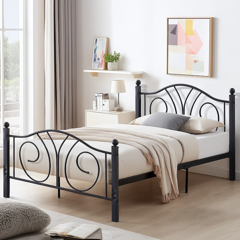 Classic Metal Platform Bed Frame with Headboard - Black - Twin