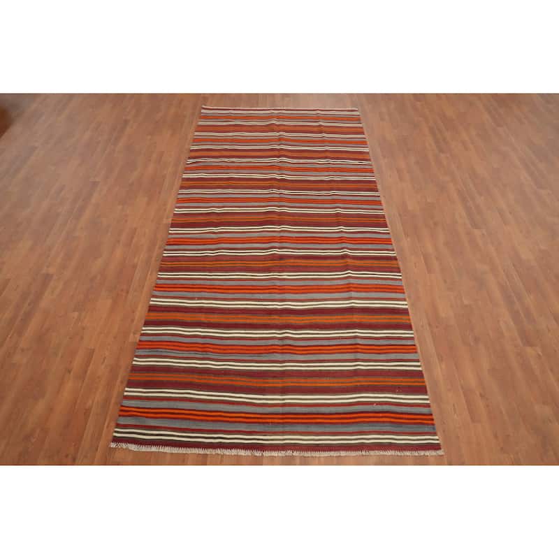 Hand Woven Oriental 100% Wool Carpet Southwestern Geometric Multi-Colored Kilim Area Rug - 11' 0'' X 5' 0''