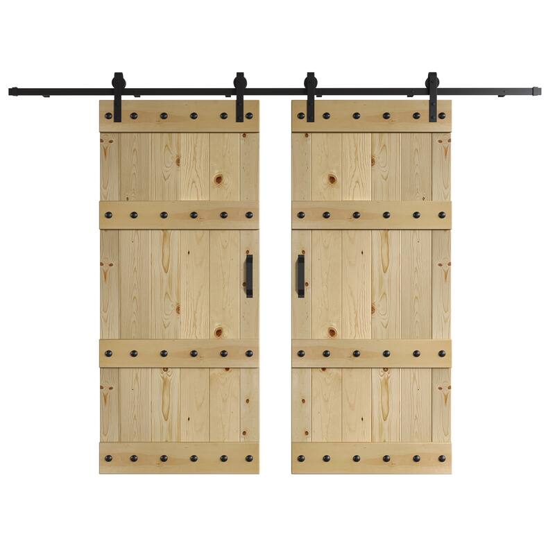 Coast Sequoia 72in x 84in Castle Series Pine Wood Double Sliding Barn Door With Hardware Kit