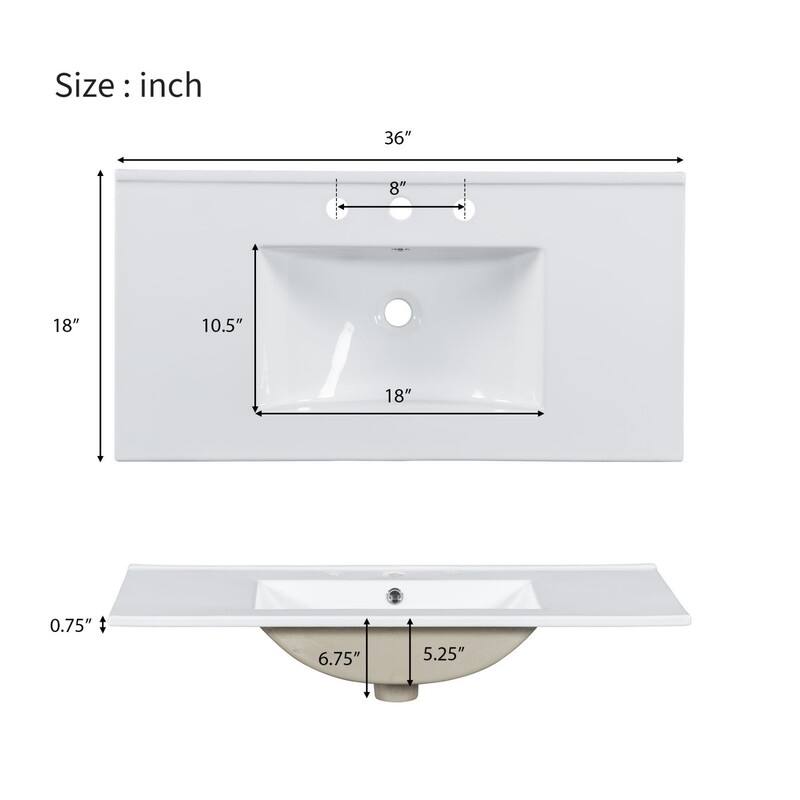 30''/36'' Bathroom Vanity with Sink, 3 Drawers Bathroom Storage Cabinet with Soft-Close Glass Door and Adjustable Shelf