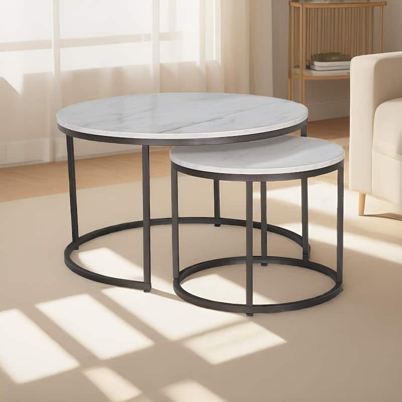 JJS Round Nesting Coffee Table Set of 2 Stacking End Tables for Living Room, Modern Cocktail & Sofa Side Tables