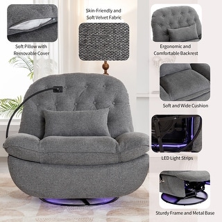 Velvet Power Swivel Recliner Sofa Smart Rocking Chair Nap Chair, Grey ...