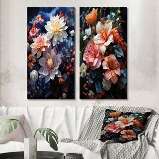 Designart "Pink Blue Meadow Wildflower" Floral Wall Art Set Of 2 Pink ...