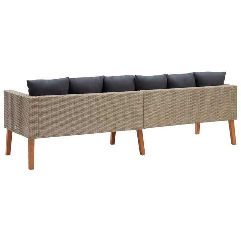 Outdoor 3 Seater Patio Sofa, 86 Inch Beige Poly Rattan, Gray Cushions