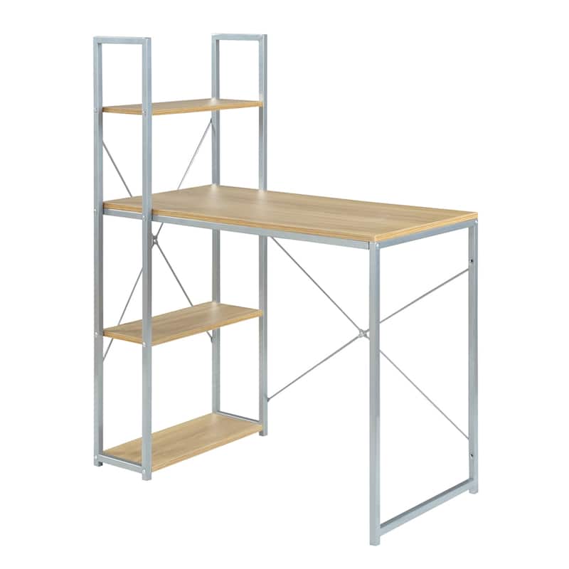 Office Work Station with Bookshelf - Home Office Desk & Storage