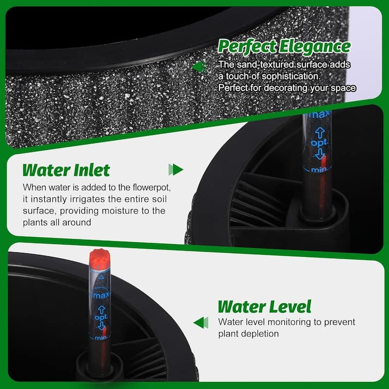 Set of 2 Classic 14.2-in Tall Self-Watering Planters with Water Level Monitor for Indoor and Outdoor Use Marble Black