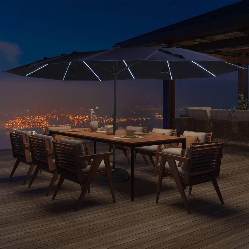 180'' x 108'' Rectangular Fiberglass Lighted Market Umbrella with Base