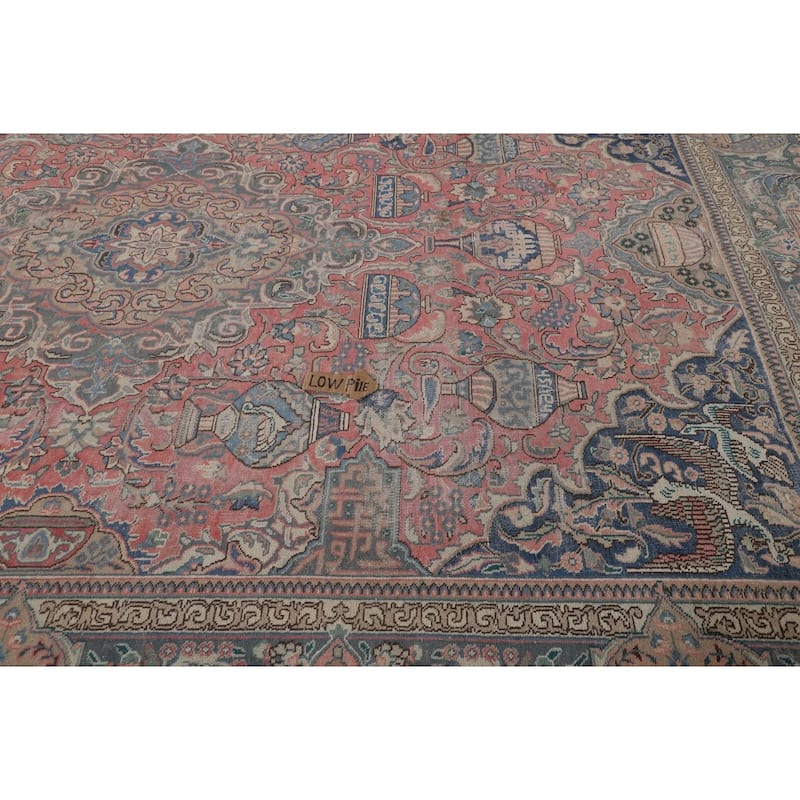 Animals Pink Kashmar Persian Vintage Area Rug Hand-Knotted Wool Carpet - 9'5"x 12'9"