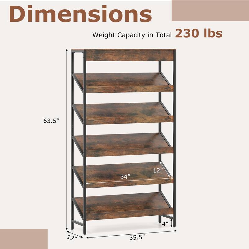 Gymax 6-Tier Bookshelf Industrial Tall Bookcase w/ Angled Shelves &