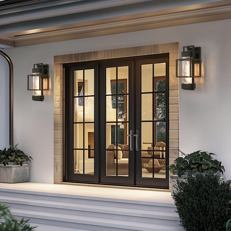 Sleek Black Outdoor Wall Lamp, 15-Inch Geometric Design with E26 Socket and T10 Light Source - 5.9*7.2*15.3