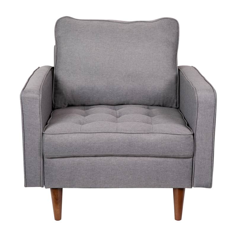 Compact Upholstered Tufted Chair with Wooden Legs - 30.5"D x 33"W x 33"H