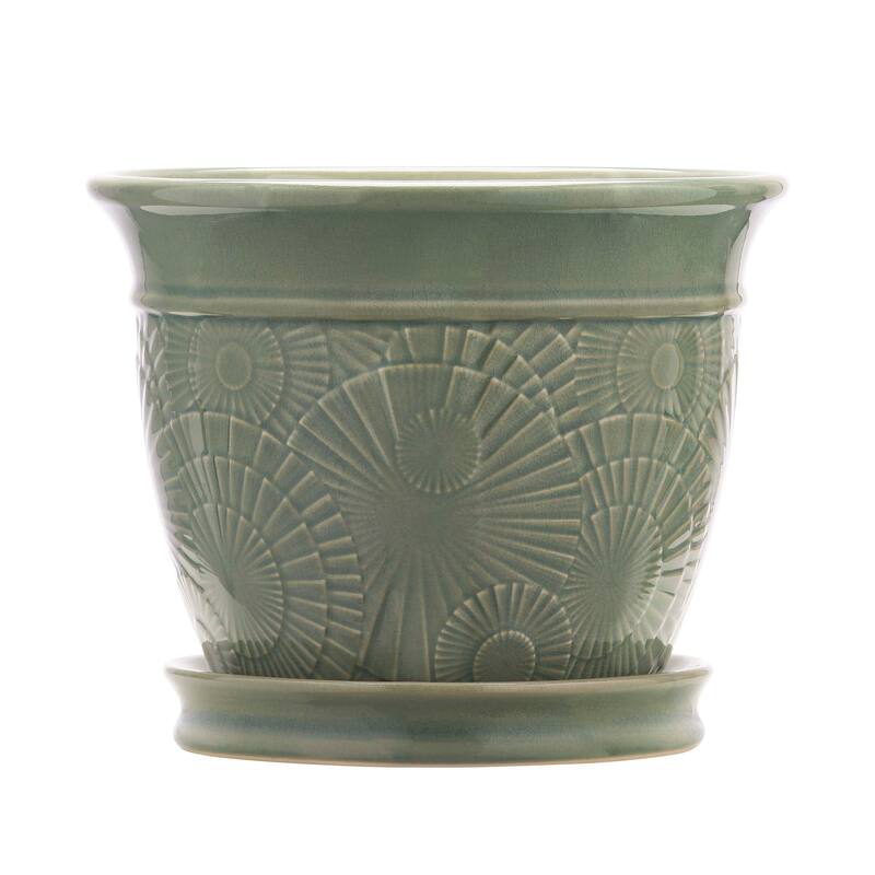 Southern Patio Annandale Celadon Ceramic 6-inch Planter with Built-in Saucer