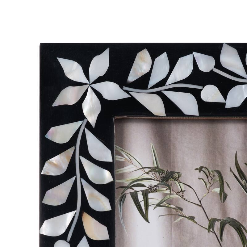 Sagebrook Home Mother Of Pearl Inlay Vine Photo Frame, Black, Rectangle