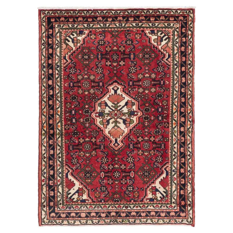 ECARPETGALLERY Hand-knotted Andelz Red Wool Rug - 3'6 x 4'11