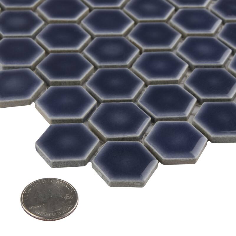 Merola Tile Hudson 1" Hex Denim Blue 11-7/8" x 13-1/4" Porcelain Mosaic Floor and Wall Tile