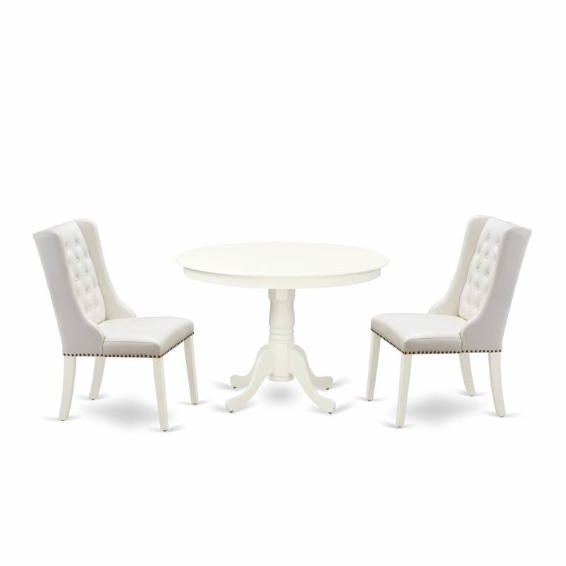 East West Furniture Dining Table Set- a Kitchen Table with Pedestal and Dining Chairs(Pieces, Finish & Seat Type Options)