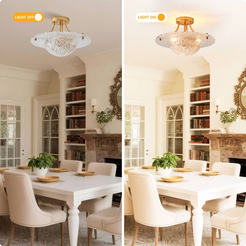 Vintage Distressed Gold Modern Semi-Flush Mount Ceiling Light - 15.8-inch W x 9.8-inch H