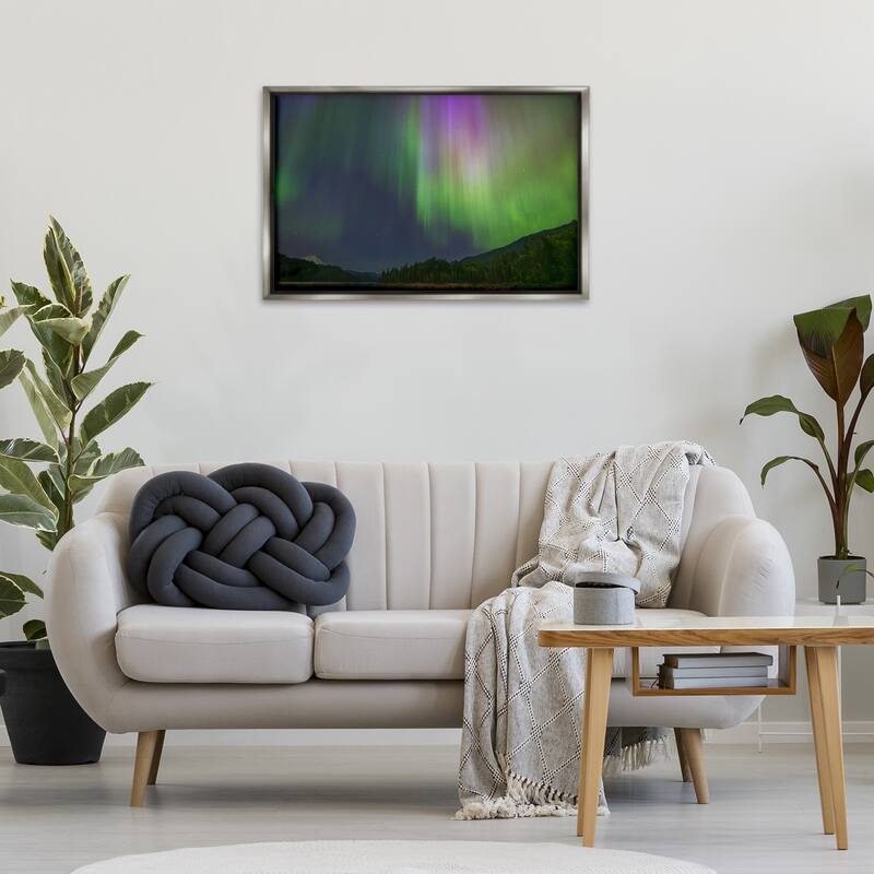 Stupell Green Glowing Northern Lights Framed Floater Canvas Wall Art Design By Nancy Crowell
