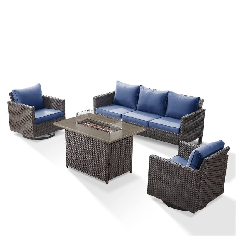 Outdoor Sofa 2 Glider Chairs and Fire Pit Table