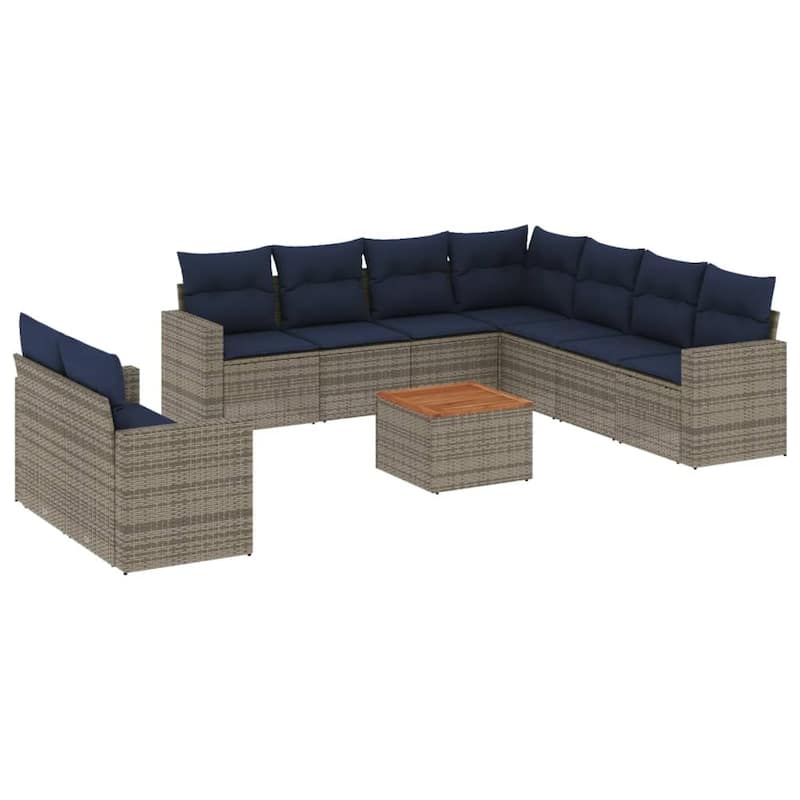 vidaXL Patio Sofa Set with Cushions Outdoor Furniture 10 Piece Poly Rattan - 25.8x 24.4x 27.2
