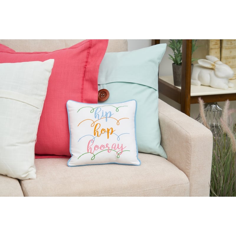 10" x 10" Easter "Hip Hop Hooray" Embroidered Small/Petite Spring Themed Accent Pillow